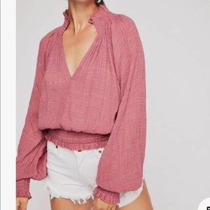 Free People Smocked Top Victorian Inspired M